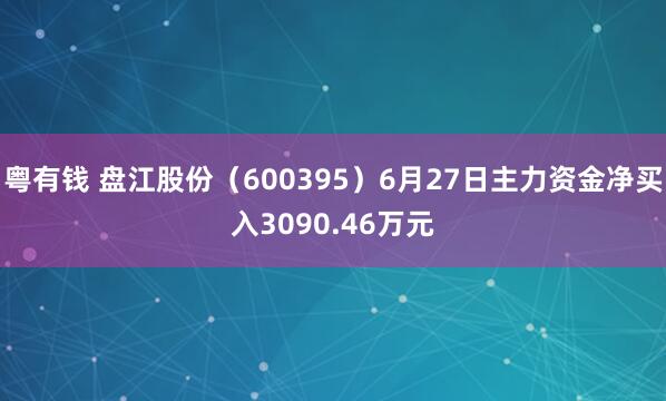 粤有钱 盘江股份（600395）6月27日主力资金净买入3090.46万元